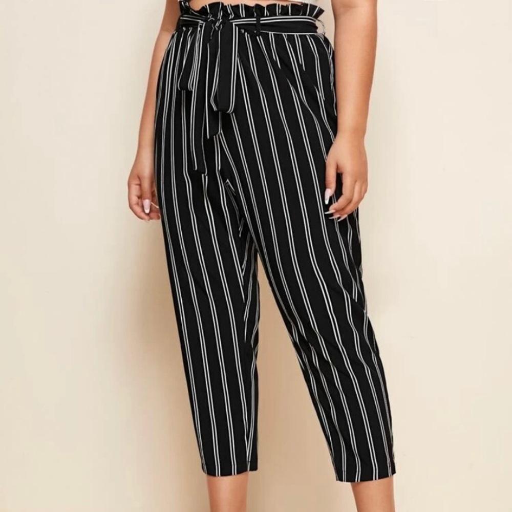Belted striped pants